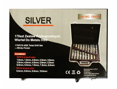 WIERTŁO METAL BIAŁE KOMPLET 170szt. /SILVER