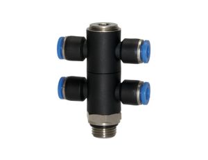 Złączka pneumatyczna wtykowa banjo podwójna G 1/4 GZ do węża fi 10 mm, tworzywo sztuczne