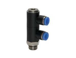 Złączka wtykowa podwójna typu banjo G 1/2 GZ do węża fi 10 mm, tworzywo sztuczne