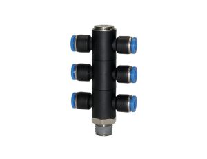 Rozdzielacz wtykowy typu banjo dwustronny R 1/8 GZ do węża fi 4 mm, tworzywo sztuczne