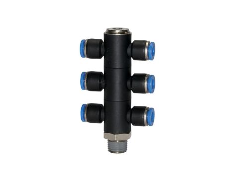 Rozdzielacz wtykowy typu banjo dwustronny R 3/8 GZ do węża fi 10 mm, tworzywo sztuczne