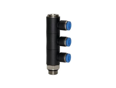 Złączka wtykowa potrójna typu banjo G 1/4 GZ do węża fi 12 mm, tworzywo sztuczne