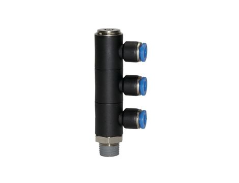 Rozdzielacz wtykowy typu Banjo jednostronny R 1/8 GZ do węża fi 8 mm, tworzywo sztuczne