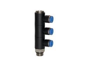 Złączka wtykowa potrójna typu banjo G 1/2 GZ do węża fi 10 mm, tworzywo sztuczne