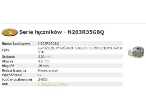 BOSTITCH GWOŹDZIE W TASMACH N55  2,03-35 RING GALWANIZOWANE G8 21 000szt.