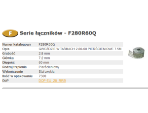 BOSTITCH GWOŹDZIE F 2,80 x 60mm RING 7500szt. F280R60Q