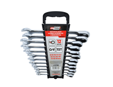 AWTOOLS KLUCZE PŁASKO-OCZKOWE Z GRZECHOTKĄ KOMPLET 12 szt. 8-19 mmZ PRZEŁĄCZNIKIEM - 2