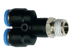 Trójnik pneumatyczny wtykowy typu Y, R 1/2 GZ do węża fi 10 mm, tworzywo sztuczne