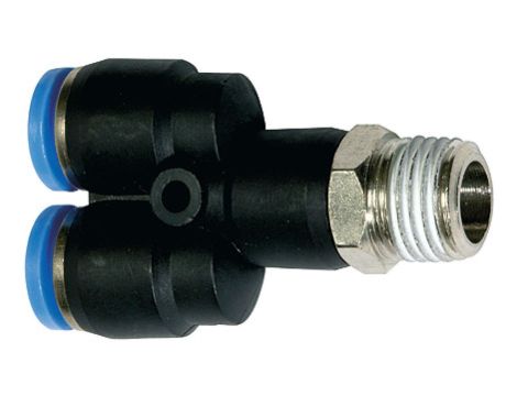 Trójnik pneumatyczny wtykowy typu Y, R 1/4 GZ do węża fi 6 mm, tworzywo sztuczne