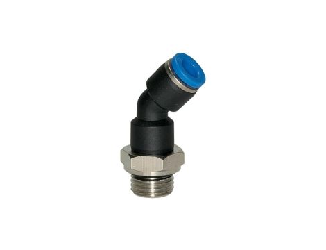 Złączka pneumatyczna wtykowa kątowa 45 G 1/2 GZ do węża fi 12 mm, tworzywo sztuczne