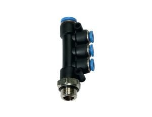 Rozdzielacz pneumatyczny wtykowy z trzema odejściami G 1/2 GZ, 4x10 mm, tworzywo sztuczne