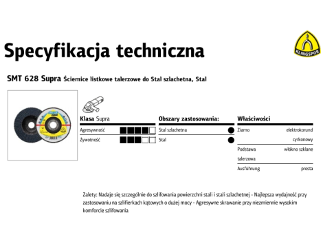 KLINGSPOR ŚCIERNICA LISTKOWA WYPUKŁA SMT628 SUPRA 125mm gr. 80