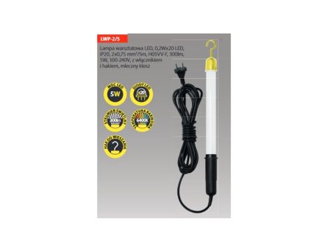 Oprawa przenośna warsztatowa LED 5W 300lm z hakiem LWP-2/5