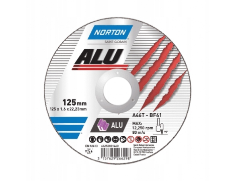 NORTON TARCZA VULCAN DO ALUMINIUM 125mm x 1.6mm x 22.2mm -T41  A46Q