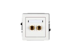 DECO Mechanizm gniazda głośnikowego pojedynczego (typu banan - czerwony i czarny, pozłacany, 4 mm2, do lutowania), biały mat 25D