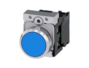 Przycisk metalowy 22mm błyszczący niebieski 1Z z samopowrotem IP69k Sirius ACT 3SU1150-0AB50-1BA0