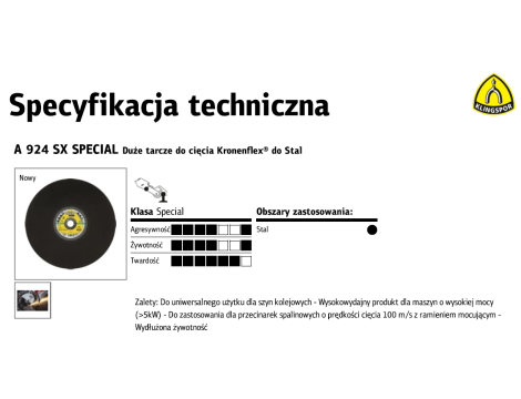 KLINGSPOR TARCZA DO CIĘCIA METALU 350mm x 4,0mm x 25,4mm A924SX  Special DO SZYN KOLEJOWYCH