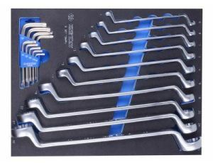 ZESTAW 19cz. KLUCZE OCZKOWO ODGIĘTE 6 - 32mm + TORX T10 - T50, WKŁAD Z PIANKI EVA DO WÓZKA