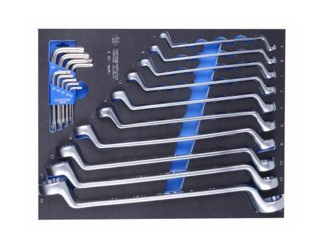 ZESTAW 19cz. KLUCZE OCZKOWO ODGIĘTE 6 - 32mm + TORX T10 - T50, WKŁAD Z PIANKI EVA DO WÓZKA