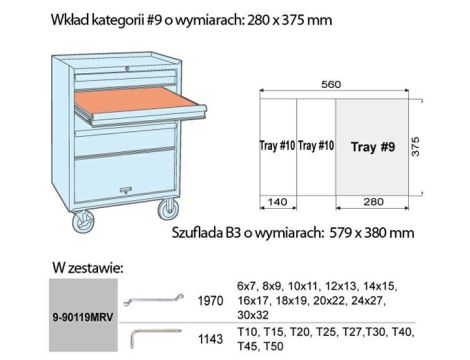 ZESTAW 19cz. KLUCZE OCZKOWO ODGIĘTE 6 - 32mm + TORX T10 - T50, WKŁAD Z PIANKI EVA DO WÓZKA - 2