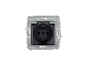 ICON Mechanizm gniazda bryzgoszczelnego z uziemieniem 2P+Z (klapka dymna, przesłony torów prądowych) srebrny metalik 7IGPB-1zdp