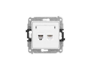 ICON Mechanizm gniazda telefonicznego poj. 1xRJ11 + komputerowego poj. 1xRJ45, kat. 5e, 8-styk, beznarzędziowe biały mat 25IGTK
