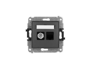 ICON Mechanizm gniazda antenowego poj. typu F (SAT) + gniazda komp. poj. 1xRJ45, kat. 6, 8-stykowy grafitowy mat 28IGFK-3