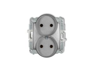 ICON Mechanizm gniazda podwójnego do ramki bez uziemienia 2x2P (bez przesłon torów prądowych) srebrny metalik 7IGPR-2