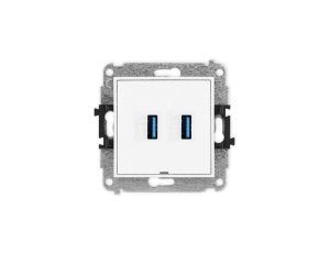 MINI Mechanizm gniazda podwójnego 2xUSB A-A 3.0, bez pola opisowego biały mat 25MGUSBBO-6