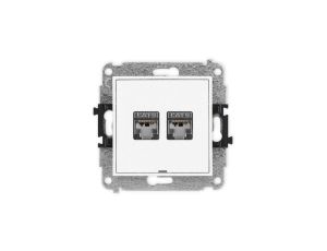 MINI Mechanizm gniazda komputerowego podwójnego 2xRJ45, kat. 6, ekranowane, 8-stykowy, bez pola opisowego biały mat 25MGKBO-6