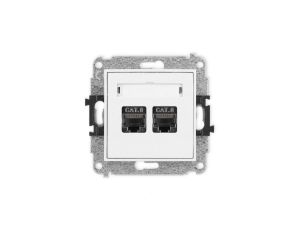 MINI Mechanizm gniazda komputerowego podwójnego 2xRJ45, kat. 8, ekranowane, 8-stykowy biały mat 25MGK-12