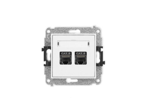 MINI Mechanizm gniazda komputerowego podwójnego 2xRJ45, kat. 8, ekranowane, 8-stykowy biały mat 25MGK-12