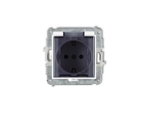 MINI Mechanizm gniazda bryzgoszczelnego z uziemieniem SCHUKO 2P+Z (klapka dymna, przesłony torów prądowych) biały mat 25MGPB-1sd
