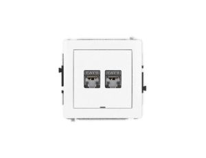 DECO Mechanizm gniazda komputerowego podwójnego 2xRJ45, kat. 6, ekranowane, 8-stykowy, bez pola opisowego, biały mat 25DGKBO-6