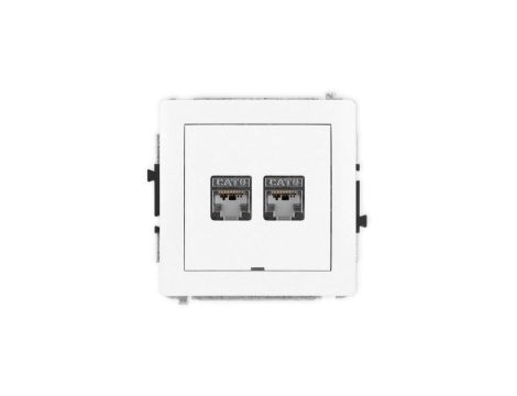 DECO Mechanizm gniazda komputerowego podwójnego 2xRJ45, kat. 6, ekranowane, 8-stykowy, bez pola opisowego, biały mat 25DGKBO-6