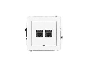 DECO Mechanizm gniazda komputerowego podwójnego 2xRJ45, kat. 8, ekranowane, 8-stykowy, bez pola opisowego, biały mat 25DGKBO-12