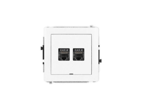 DECO Mechanizm gniazda komputerowego podwójnego 2xRJ45, kat. 8, ekranowane, 8-stykowy, bez pola opisowego, biały mat 25DGKBO-12