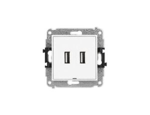 MINI Mechanizm gniazda podwójnego 2xUSB A-A 2.0, bez pola opisowego biały mat 25MGUSBBO-2