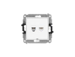 MINI Mechanizm gniazda telefonicznego pojedynczego 1xRJ11 + komputerowego pojedynczego 1xRJ45, kat. 5e, 8-stykowy, beznarzędziow