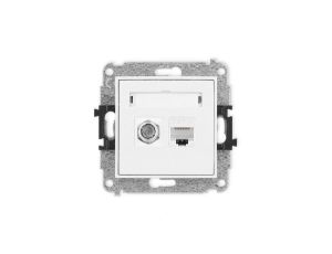 MINI Mechanizm gniazda antenowego poj. typu F (SAT) + gniazda komp. poj. 1xRJ45, kat. 6, 8-stykowy biały mat 25MGFK-3