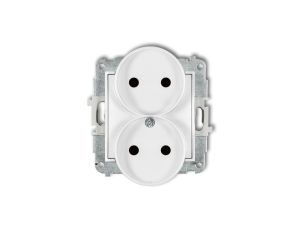 MINI Mechanizm gniazda podwójnego do ramki bez uziemienia 2x2P (przesłony torów prądowych) biały mat 25MGPR-2p