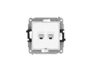 MINI Mechanizm gniazda komputerowego podwójnego 2xRJ45, kat. 6, 8-stykowy, bez pola opisowego biały mat 25MGKBO-4