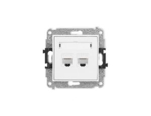 MINI Mechanizm gniazda komputerowego podwójnego 2xRJ45, kat. 6, 8-stykowy biały mat 25MGK-4