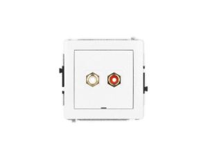 DECO Mechanizm gniazda podwójnego RCA, bez pola opisowego (typu cinch - biały i czerwony, pozłacany), biały mat 25DGRCABO-2