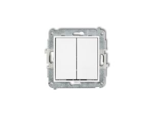 MINI Mechanizm łącznika jednobiegunowego ze schodowym (dwa klawisze bez piktogramów, wspólne zasilanie) biały mat 25MWP-10.11