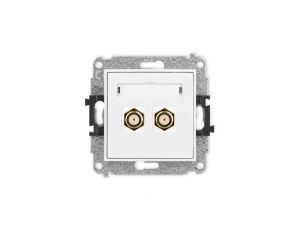 MINI Mechanizm gniazda antenowego podwójnego typu F (SAT) pozłacany biały mat 25MGF-2.1