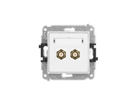 MINI Mechanizm gniazda antenowego podwójnego typu F (SAT) pozłacany biały mat 25MGF-2.1