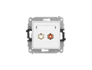 MINI Mechanizm gniazda podwójnego RCA (typu cinch - biały i czerwony, pozłacany) biały mat 25MGRCA-2