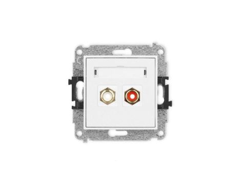 MINI Mechanizm gniazda podwójnego RCA (typu cinch - biały i czerwony, pozłacany) biały mat 25MGRCA-2