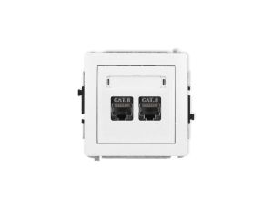 DECO Mechanizm gniazda komputerowego podwójnego 2xRJ45, kat. 8, ekranowane, 8-stykowy, biały mat 25DGK-12